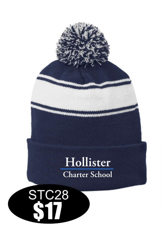 Hollister Sport-Tek® Stripe Pom Pom Beanie